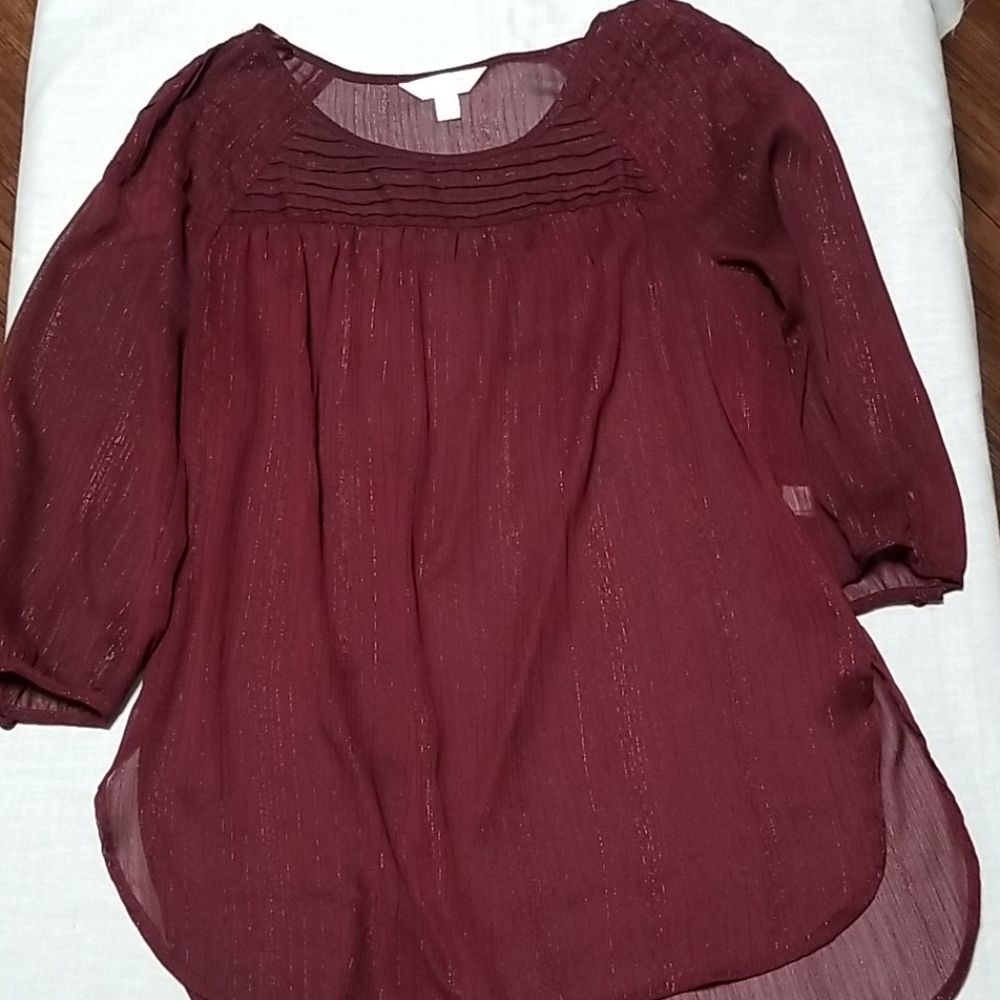Lauren Conrad Burgundy Sheer Top